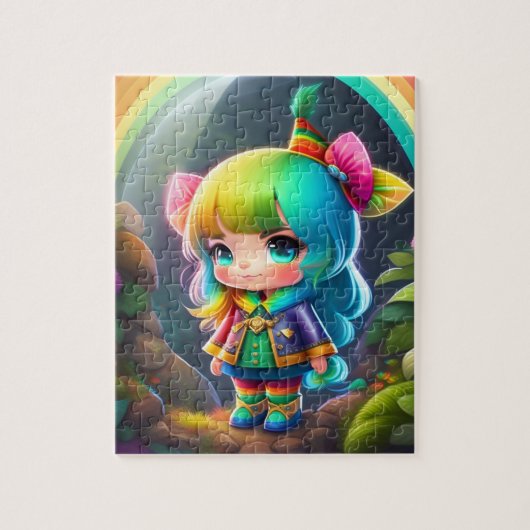 美しいカラフル小さなかわいい小妖精や小人女の子 ジグソーパズル (縦)