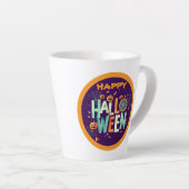 美しいカラフル怖いハロウィーンのパターン カフェラテマグ (右アングル)