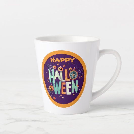 美しいカラフル怖いハロウィーンのパターン カフェラテマグ (右)