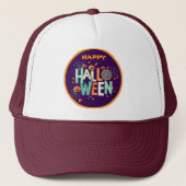 美しいカラフル怖いハロウィーンのパターン キャップ (正面)