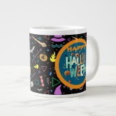 美しいカラフル怖いハロウィーンのパターン ジャンボコーヒーマグカップ (正面右)