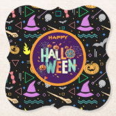 美しいカラフル怖いハロウィーンのパターン ペーパーコースター (正面)