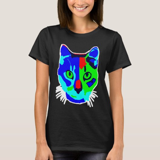 美しいカラフル抽象芸術キャット顔 Tシャツ (正面)