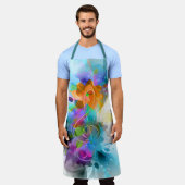 美しいカラフル水の色の(ばちゃばちゃ)跳ねる音楽ノート エプロン (着用した状態)