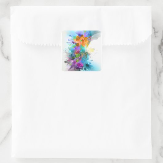 美しいカラフル水の色の（ばちゃばちゃ）跳ねる音楽ノート スクエアシール (バッグ)