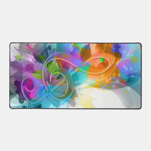 美しいカラフル水の色の（ばちゃばちゃ）跳ねる音楽ノート デスクマット (正面)