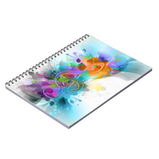 美しいカラフル水の色の（ばちゃばちゃ）跳ねる音楽ノート ノートブック (左側)