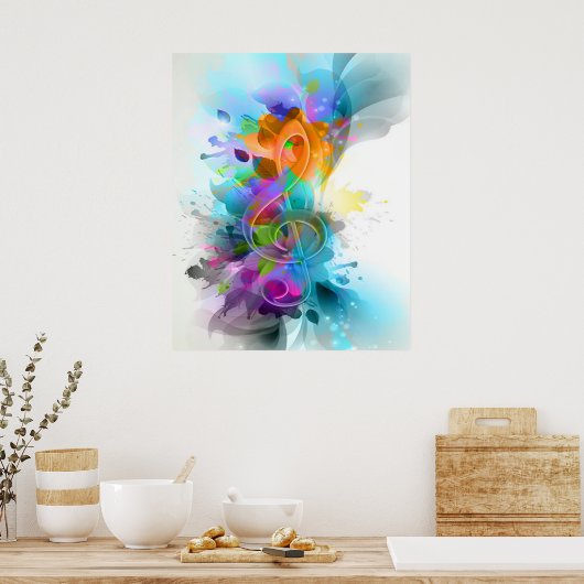 美しいカラフル水の色の(ばちゃばちゃ)跳ねる音楽ノート ポスター (キッチン)