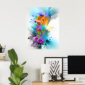 美しいカラフル水の色の（ばちゃばちゃ）跳ねる音楽ノート ポスター (ホームオフィス)