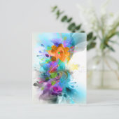 美しいカラフル水の色の（ばちゃばちゃ）跳ねる音楽ノート ポストカード (スタンド正面)