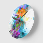 美しいカラフル水の色の(ばちゃばちゃ)跳ねる音楽ノート ラウンド壁時計 (傾斜)