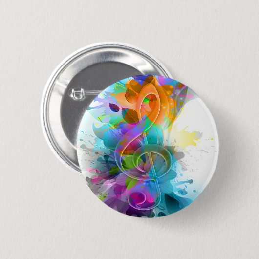 美しいカラフル水の色の(ばちゃばちゃ)跳ねる音楽ノート 缶バッジ (正面&裏面)
