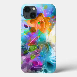 美しいカラフル水の色の(ばちゃばちゃ)跳ねる音楽ノート iPhone 13ケース