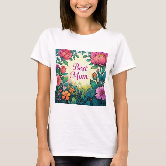 美しいカラフル水彩フローラの花 Tシャツ (正面)
