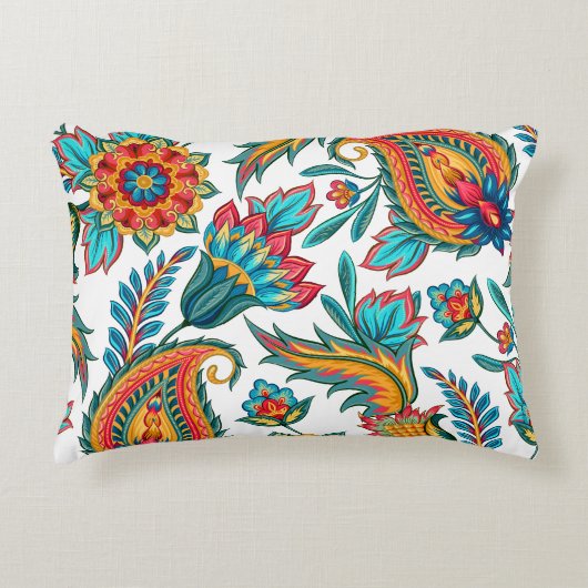 美しいカラフル水彩ペイズリーパターン アクセントクッション (正面)