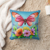 美しいカラフル水彩蝶と花 クッション (ブランケット)