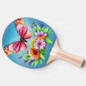 美しいカラフル水彩蝶と花 卓球ラケット (横)