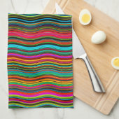 美しいカラフル波状ストライプパターン キッチンタオル (四つ折り)