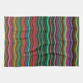 美しいカラフル波状ストライプパターン キッチンタオル (横)