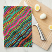 美しいカラフル波状ストライプパターン キッチンタオル (四つ折り)