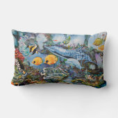 美しいカラフル海中魚のウミガメのシーン ランバークッション (裏面)