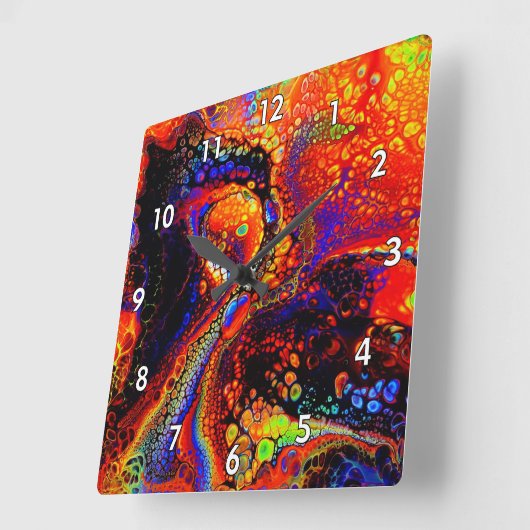 美しいカラフル溶融液 スクエア壁時計 (傾斜)