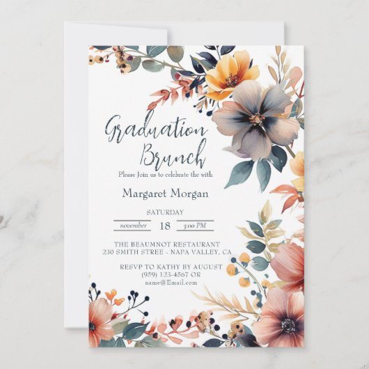 美しいカラフル花ブライダルシャワー 招待状 (正面)