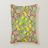 美しいカラフル花柄ピンク黄色 アクセントクッション (正面(垂直))