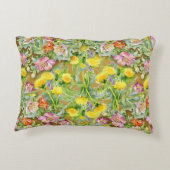 美しいカラフル花柄ピンク黄色 アクセントクッション (裏面)