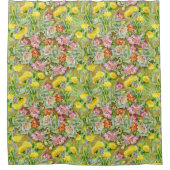 美しいカラフル花柄ピンク黄色 シャワーカーテン (正面)