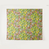 美しいカラフル花柄ピンク黄色 タペストリー (正面(横))