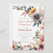 美しいカラフル花聖なる聖餐式 招待状 (正面)