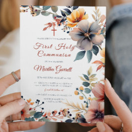 美しいカラフル花聖なる聖餐式 招待状