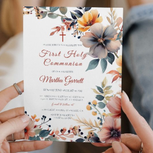 美しいカラフル花聖なる聖餐式 招待状