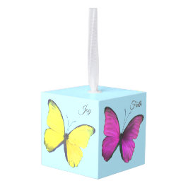 美しいカラフル蝶と書道 キューブオーナメント