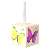 美しいカラフル蝶と書道 キューブオーナメント (裏面アングル)