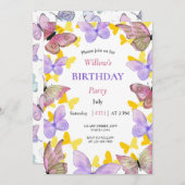 美しいカラフル蝶の誕生日パーティー 招待状 (正面/裏面)