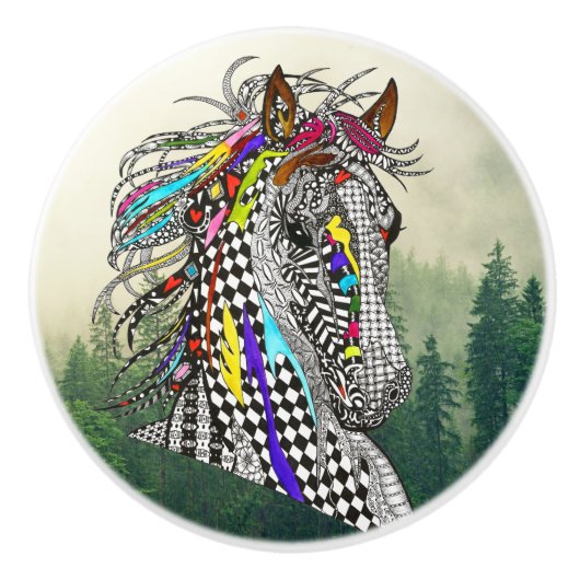 美しいカラフル馬のノブとプル セラミックノブ (正面)