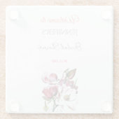 美しいカリグラフィーとエレガントな花のウェルカム ブライダルシャワー ガラスコースター (裏面)