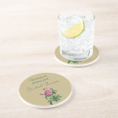 美しいカリグラフィーとエレガントな花のウェルカム ブライダルシャワー コースター (側面)