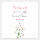 美しいカリグラフィーとエレガントな花のウェルカム ブライダルシャワー スクエアシール (正面)