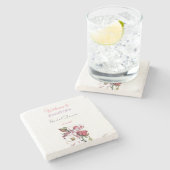 美しいカリグラフィーとエレガントな花のウェルカム ブライダルシャワー ストーンコースター (横)