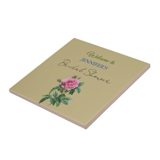 美しいカリグラフィーとエレガントな花のウェルカム ブライダルシャワー タイル (側面)