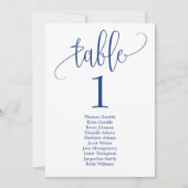 美しいカリグラフィーのネイビー席次表カード 招待状 (正面)