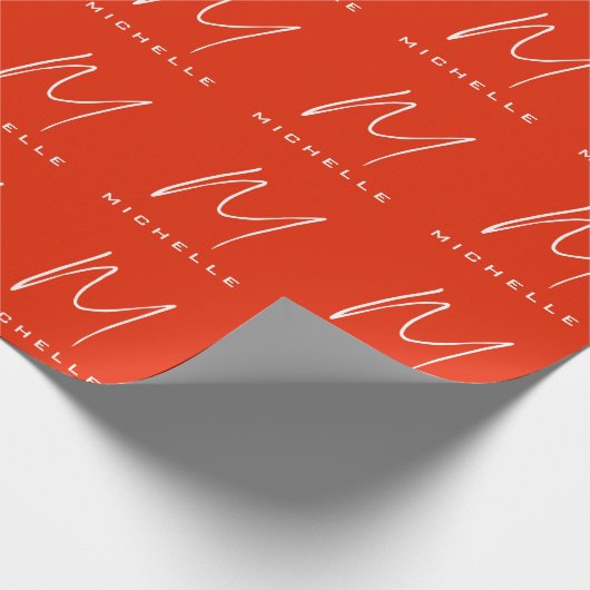 美しいカリグラフィーの赤と白のモノグラムでお名前をスタイリッシュに ラッピングペーパー (角)