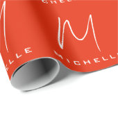 美しいカリグラフィーの赤と白のモノグラムでお名前をスタイリッシュに ラッピングペーパー (ロールコーナー)