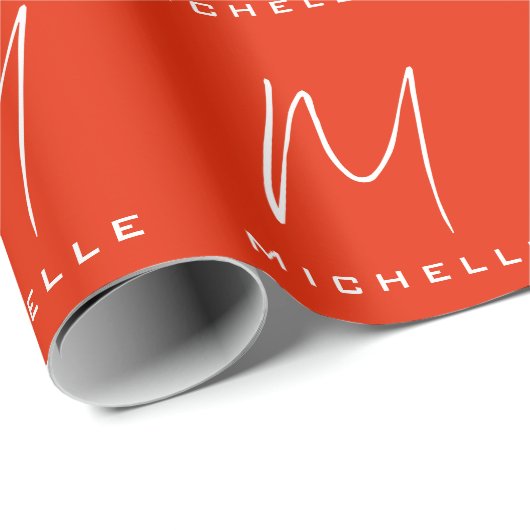 美しいカリグラフィーの赤と白のモノグラムでお名前をスタイリッシュに ラッピングペーパー (ロールコーナー)