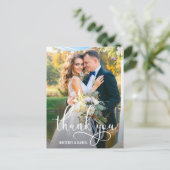 美しいカリグラフィー手書きの結婚式のお礼 ポストカード (スタンド正面)