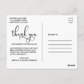 美しいカリグラフィー手書きの結婚式のお礼 ポストカード (裏面)