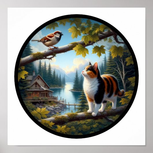 美しいカリコ猫の円形の3D画像 ポスター (正面)